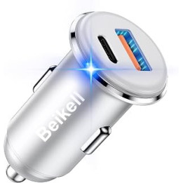 USB C Car Charger, Beikell 48W PD&QC 3.0 Dual Ports Fast USB Car Charger - Mini & All Metal Design USB C Cigarette Lighter Car