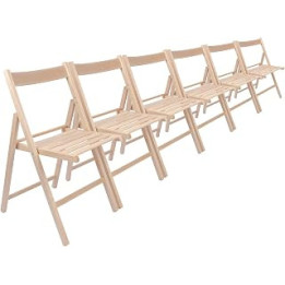 Harbour Housewares 6x Natural Beech Wood Folding Chairs - Foldable Indoor Home Office Computer Desk Kitchen Dining Table Wooden
