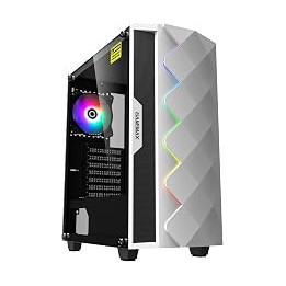GameMax White Diamond ARGB Mid-Tower PC Gaming Case, ATX, 3 Pin AURA Male & Female Connectors, Built In ARGB LED Strip, 1 x