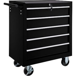 TecTake 800561 Tool Cabinet on Wheels | with 5 Drawers | Lockable (Black | No. 402797)