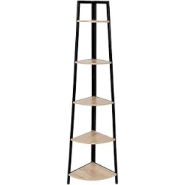 C-Hopetree Corner Shelf Bookcase Ladder Bookshelf Vintage Industrial Stand Rack Home Office Accent Furniture, Black Metal
