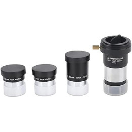 Bigking Plossl Eyepiece, 1.25" Plossl Telescope Eyepiece Set, 4/10/25mm + 2X Barlow Lens Kit for Astronomy Black Color