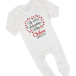 Personalised My First Valentines Day Baby Grow Sleepsuit 2023 Girls Boys Valentine's Outfit
