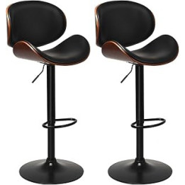 TANGZON Bar Stools Set of 2, Height Adjustable Swivel Bar Chairs with Backrest & Footrest, PU Leather Upholstered Breakfast