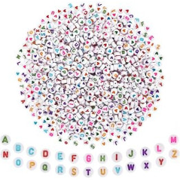 1000Pcs Acrylic Letter Beads with Heart Beads Set for Bracelets Making, Cute White Alphabet Beads A-Z Sorted,7mm Round Letter