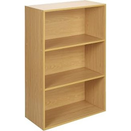 URBNLIVING Oslo Wide 3 Tier Wooden Shelf Bookcase Stand (Beech)