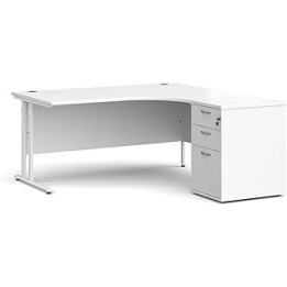 Mr Office Maestro 25 right hand ergonomic desk with white cantilever frame and desk high pedestal bundle (White, 1600)