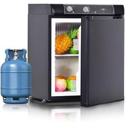 Techomey 3 Way Fridge Camping 40L, Gas Fridge for Caravan 12V 240V LPG, Gas Fridge Camping for Motorhome, Truck, Car, Quiet,