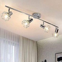 PADMA 4 Way Ceiling Spotlight Fitting Chrome Finish Shades 4×4W E14 LED Bulbs Included, Kitchen Ceiling Lighting Spot Caged