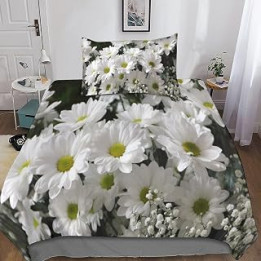 Floral Duvet Cover 3D Pink Red Yellow Flowers Bedding Set Microfiber Quilt Cover with Zipper Closure Easy Care Bed Linen Soft