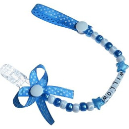 Personalised Dummy Clip Chain Strap Pacifier Holder Soother Chain by BeBaby (Dark Blue, With Bow)