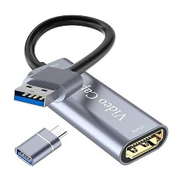 Video Capture Card 4K HDMI to USB Capture Card, Full HD 1080P USB Capture for Windows Linux Mac OS Silver, Camera/DV/Streaming
