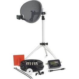 SSL Satellites 60cm Zone1 Portable Satellite Dish Kit Tripod Quad LNB & Satellite Finder - 5M Twin Black - Full DIY Kit for