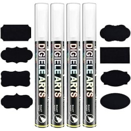 White Chalk Marker Pens, DIGIELE 6mm White Liquid Marker Pens, Dry or Wet Wipe Erase, Reversible Bullet or Chisel Tip for
