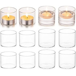 Hewory Tea Light Candle Holders, 12 pcs Clear Glass Votive Candle Holder, Floating Candles & Tealight holders for Wedding Table