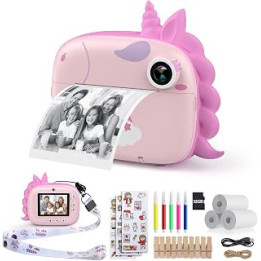 HiMont Kids Camera Instant Print, Digital Camera for Kids with Zero Ink Print Paper & 32G TF Card, Selfie Video Camera with
