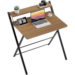 GreenForest Folding Desk 2 Tiers Computer Desk with Shelf Foldable Home Office Desk for Small Places, No Assembly Required,