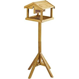 Happy Beaks Nature's Market Premium Wooden Bird Table Traditional Free-Standing Feeding Station with Built-in Feeder for Nuts,
