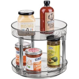 mDesign Lazy Susan Spice Rack – 2-Tier Kitchen Storage Unit with Rotatable Shelving Made of Plastic – Perfect for Use as