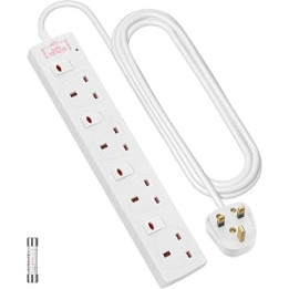 DEWENWILS 4 Way Surge Protected Extension Lead with Individual Switches and Indicator Lights, 3 Meters Cable, 13Amp 4 Gang