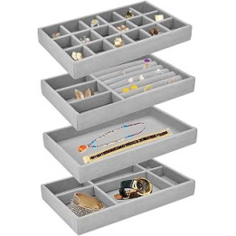 BUZIFU Jewellery Organiser Tray Stackable Velvet Jewelry Trays Organizer Jewelry Storage Tray for Drawer Jewelry Divider