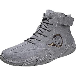LOIJMK Spring and Autumn Men's Leather Shoes Korean High Top Short Boots Shoe Tree Sneaker Men