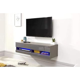 GFW Galicia 120cm Wall LED, Floating TV Unit Console & Television Stand for Living Entertainment Room with Storage Shelves,