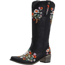 Chunky Zipper Side Knee Slouchy High Heel Boots Toe Women's BootsPointy Mid women's boots Thigh High Boots for Women (Black,