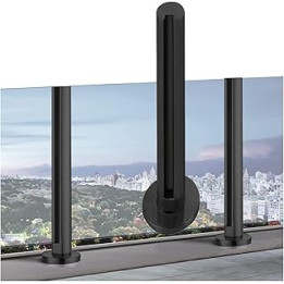 Glass Railing Post Windproof Fencing Connector Black Stainless Steel Glass Railing Round Post, Floor Mount
