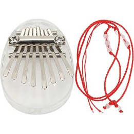 8 Keys Crystal Thumb Piano, Mini Kalimba Oval Portable Piano with Red Lanyard, Gift for Kids Adults Beginners Keyboard