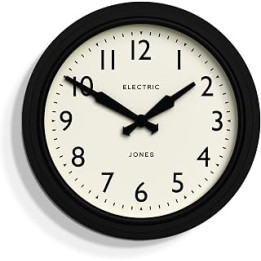 Jones Clocks® Telecom Retro Wall Clock Vintage Design in Black - Kitchen Clock - Living Room Clock - Office Clock - Retro Clock