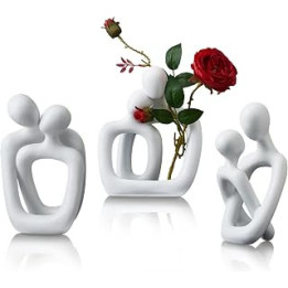 3Pcs Home White Decor Statues Couple Sculptures, Modern Abstract Art Living Room Desk Lovers Figurines Decorations, Dining Room