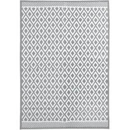 Charles Bentley Small Diamond Lightweight Waterproof Indoor/Outdoor Rug Grey White 170x120cm Plastic Mat Garden Patio Durable