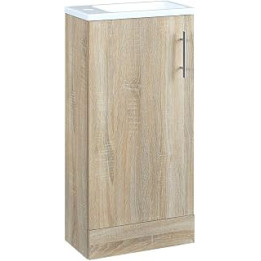 Milano Lurus - Oak 400mm Compact Bathroom Cloakroom Vanity Unit with Slimline Basin