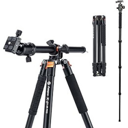 Fotopro Horizontal Camera Tripod, 75 inch Tripod with Multi Angle Center Column, Monopod with Ball Head Aluminum, QR Plate,