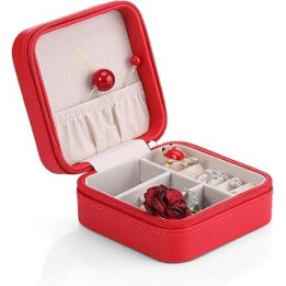 Vlando Small Travel Jewellery Box Organiser for Rings Earrings Necklaces - Leather Jewelry Case Gift Box for Girls Women