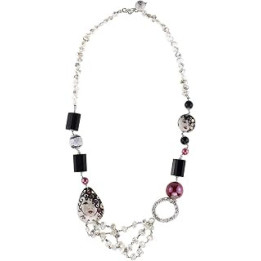 Klimt necklace(black). Black Baroque curls women's necklace with pearls. Hand painted ceramic jewelry. Made in Italy.