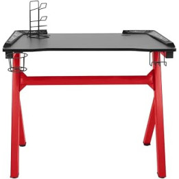 vidaXL Gaming Desk LED with Y Shape Office Home Furniture Accessory Computer Table PC Desk Headphone Hook Cup Holder Controller