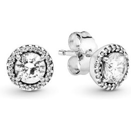 Timeless Women's Sterling Silver Round Sparkle Clear Cubic Zirconia Stud Earrings
