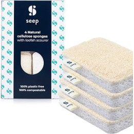 SEEP Eco Sponges Washing Up - Compostable Kitchen Sponge - Cleaning Sponges Made Using Loofah - Sponge Scourer - 4 x Pack
