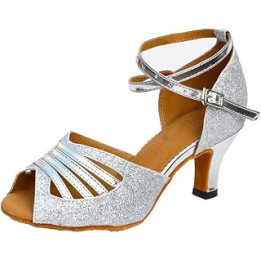 MGM-Joymod Women's Peep Toe Glitter Print Synthetic Cut-Out Ballroom Social Dance Practice Latin Modern Dance Shoes Wedding