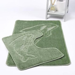 Rohi Bathroom Rug Mat & Toilet Pedestal Mat Set, Soft and Absorbent Rugs, Machine Washable, Quick Dry Bathmat, Plush Carpet for