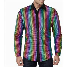 Duohropke Men's Sequin Shirt 70s Long Sleeve Shirt Disco Party Costume 70s 80s Costume Theme Party Hippie New Year's Eve