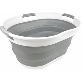 SAMMART Collapsible Laundry Basket (25L Collapsible Laundry Basket (White/Grey))