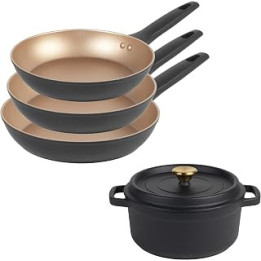 Russell Hobbs COMBO-8350 Pan Set with Cast Iron Stockpot, Enamel Coated Casserole Oven Safe Dish, Non-Stick Frying Pans,