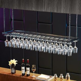 DASHADAO Hanging Wine Glass Rack-Bar Wine Rack Restaurant Ceiling Hanging Wine Bottle Racks, Black Adjustable Height