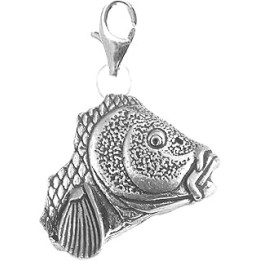 c34 Carp fine lead free English Pewter charm fitted to a 925 stamped sterling Silver lobster clasp and hoop