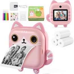 Instant Print Camera for Kids, Potuem Kids Camera Instant Print with 1080P 2.4 Inch Screen 10X Zoom Zero Ink Print Paper & 32G