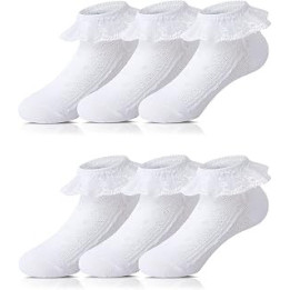 Girls' Frilly Socks Lace Ankle Cotton Pack of 6
