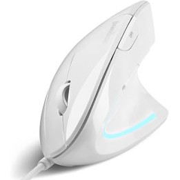 perixx PERIMICE-513W Wired Vertical USB White Mouse - 6 Buttons with 1000/1600 DPI - Right-Handed Design